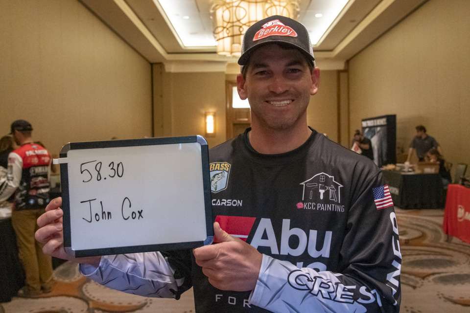 Bassmaster Opens qualifier Keith Carson said he would bet on John Cox to win, with the winning weight being just more than 58 pounds.