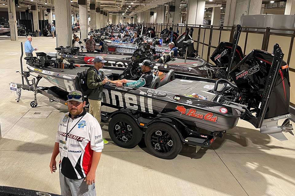 Anglers then headed to their boats lined up in the cavernous basement, which was actually off to one side of the arena floor. Jordan Wiggins, who stood eighth after Day 1 but fell to finish 30th, told the unlikely story of how he qualified. He and Wesley Sams won the Team Championship on the Harris Chain with a golden stretch of grass. For the Classic Fish-Off, Wiggins topped Sams for the spot in a game of rock, paper, scissors. Wiggins said he caught the fish that propelled him to the Classic on a fluke, getting the strike as he left his bait hanging in the water as he went to turn on his HydroWave.