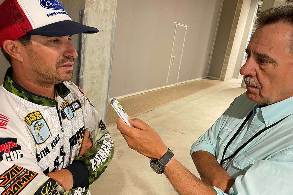 From former stars to the present. Justin Kerr, the final qualifier from the B.A.S.S. Nation, had a starring role on Day 2. He landed two bass close to 7 pounds to weigh the biggest bag of the day and climb from 22nd to stand second heading into Championship Sunday. Here, Hall of Fame writer Louie Stout interviews him about his day. Bryan Kerchal, the only angler to win a Classic after qualifying from the Nation, was brought up. At fourth, Kerr posted the highest finish since Paul Muellerâs second at the Guntersville Classic in 2014.