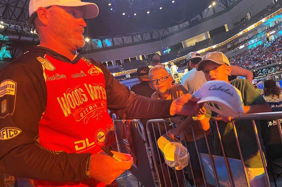 Cherry then hopped out of his boat to sign autographs for a group of hollering kids in the floor seats. Later on his victory lap, it was reported he jumped out again to greet a fan with Down Syndrome whose look of disappointment after he passed made him jump out for a bear hug. âI have a soft place in my heart for kids anyhow,â Cherry told Mercer.