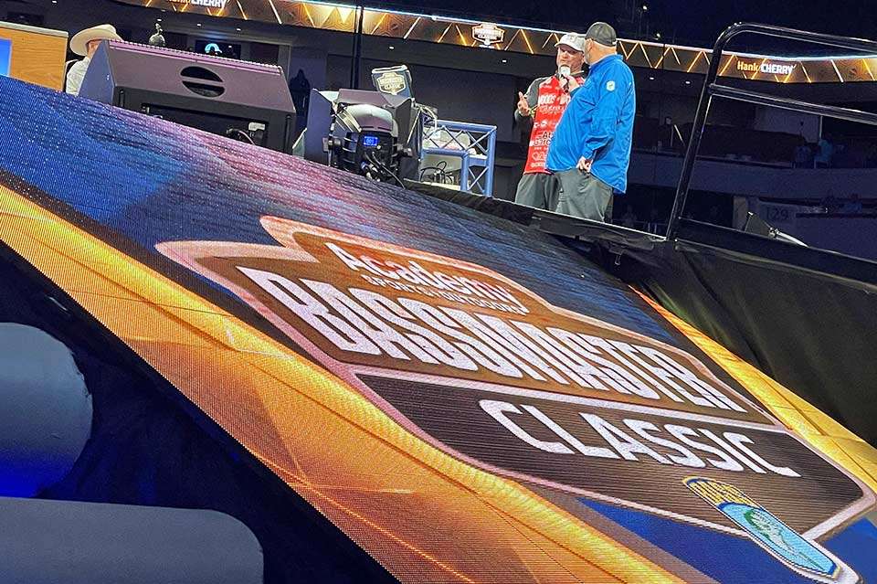 Mercer and Cherry chat a bit after his total weight of 50-15 gave him the title in the 51st Bassmaster Classic. Cherry became just the fourth angler to win back-to-back Classics, joining Rick Clunn (1976-77), Kevin VanDam (2010-11) and Jordan Lee (2017-18). Cherry is now the seventh angler with more than one title, a group that includes the aforementioned, Bobby Murray, George Cochran and Hank Parker.