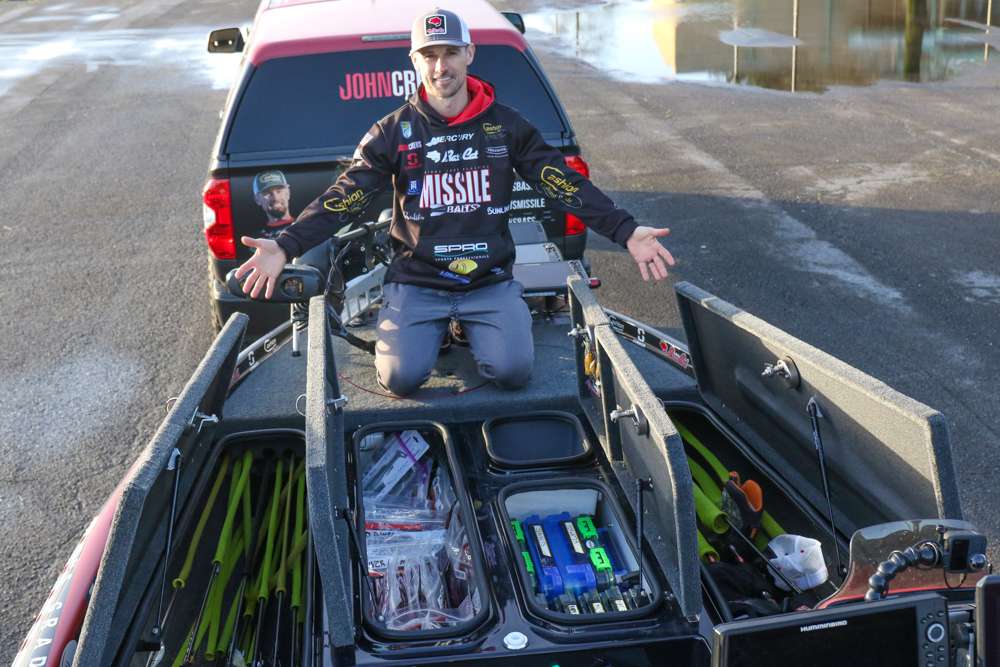 One of Crews' favorite things about his 2021 Bass Cat Eyra is the storage layout on the front deck. 
