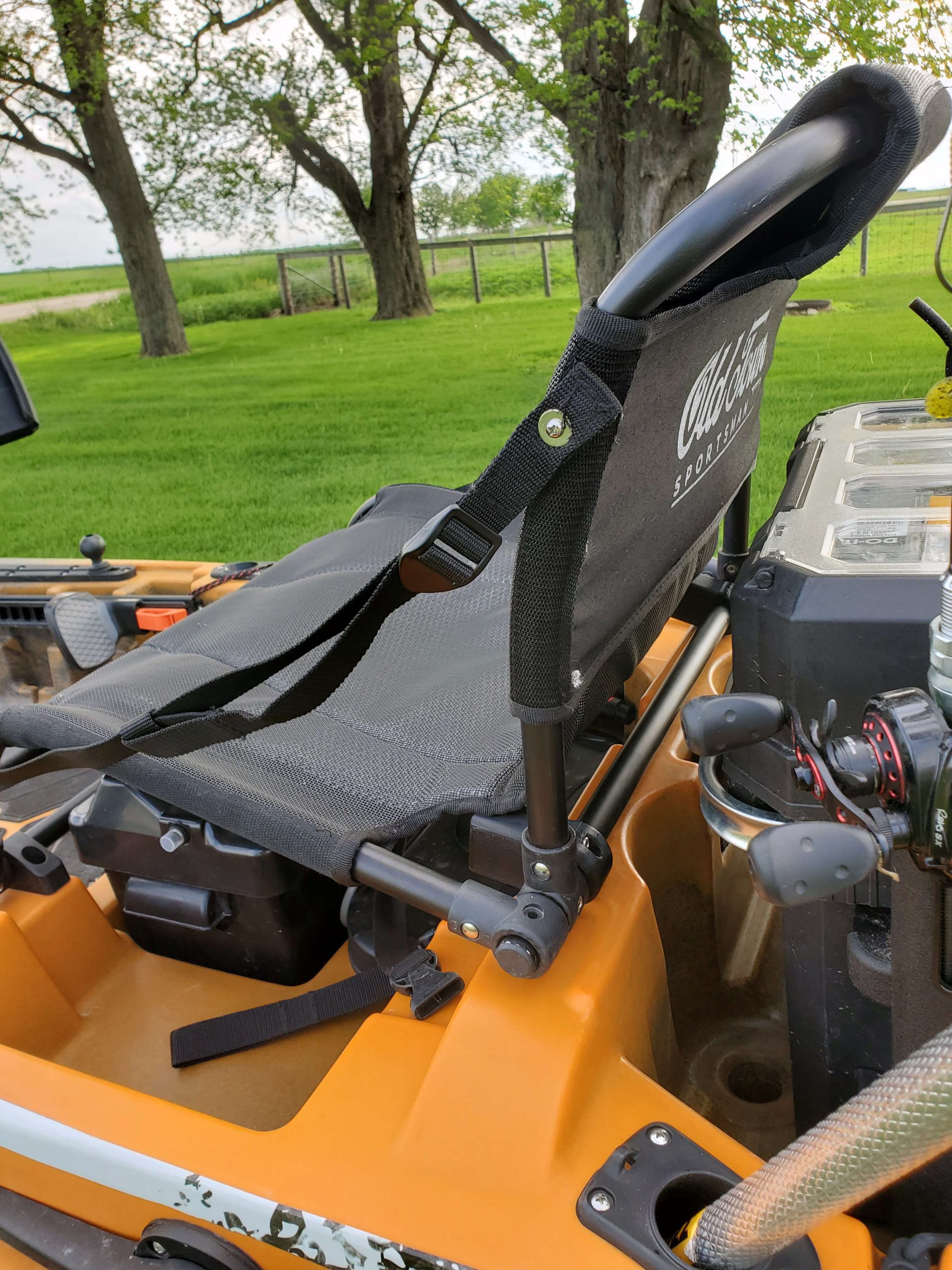 The lawn chair-style seat on his AutoPilot is comfortable and breathable for long competition days on the water.