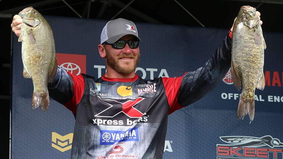 Caleb Sumrall unlocked the big bites, landing a 5-pound, 11-ounce bass in his Day 1 limit of 22-2 that had him sitting in fourth place.  Sumrall, of New Iberia, La., had mixed results in previous events on the St. Lawrence and was attempting to make consecutive Top 10s after a ninth at Lake Champlain the week before.