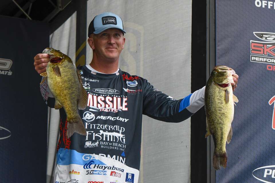 Catching a mixed bag, Schmitt had a number of bass topping 4 pounds and came in second on Day 1 with 21-11. Schmitt was a known threat on his âfavorite lake,â having won previous events there including the 2016 Basspro.com Open.