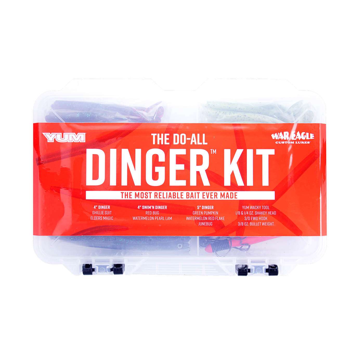 <p><strong>YUM Do-All Dinger Kit</strong></p><p>The new YUM Dinger Multikit gives anglers a kit perfect for the budding bass angler or the seasoned pro. Featuring several types of Dingers in all their configurations such as Swim N and ThumpâN and all of the hooks, jig heads, and O rings a fisherman needs. <a href=