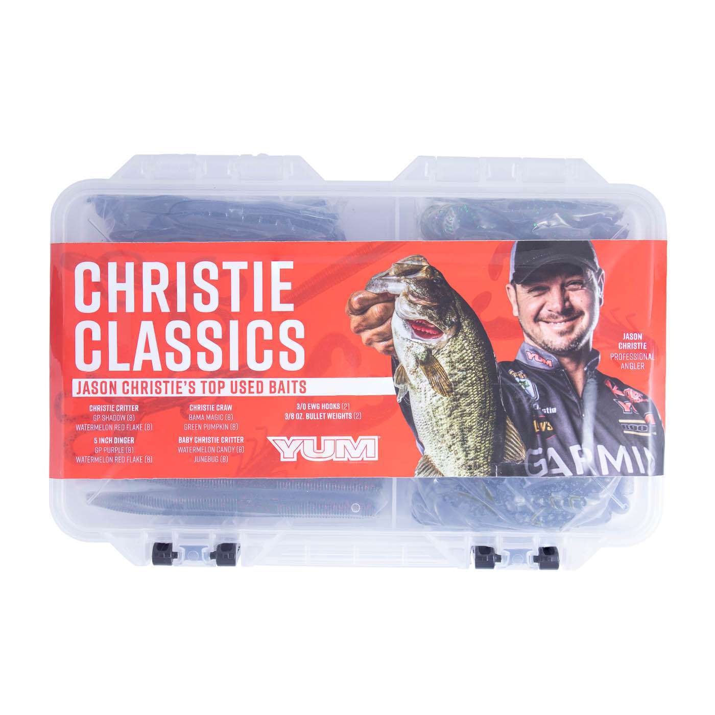 <p><strong>YUM Christie Classics</strong></p><p>Bassmaster Elite Series pro Jason Christie chose the lure lineup for his new YUM Multikit. Encased in a quality tackle box is Christieâs favorite soft plastic options such as the Christie Critter, Christie Craw, YUM Dingers and an ample number of hooks and sinkers to rig his favorites. <a href=