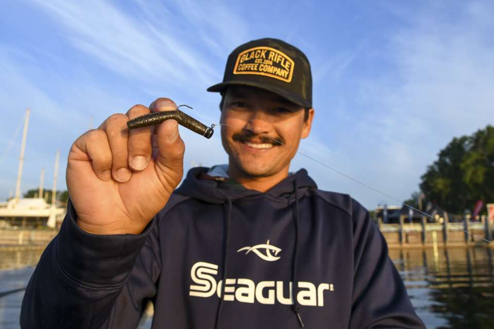 When the topwater action subsided, Zaldain searched for the bass with a 1/5-ounce Trokar Tungsten Pro-V Finesse Ned Rig Jig Head, with a Ned-style worm. 
