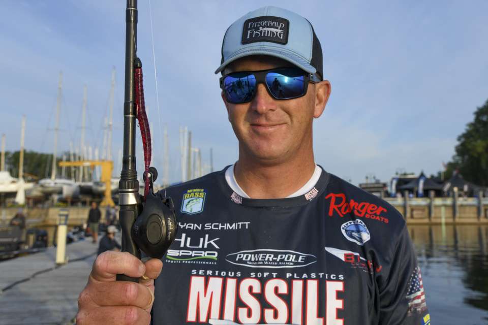 On a casting combo was the winning bait, a Missile Baits Quiver Worm, Cherry Blossom, rigged on a 4/0 Hayabusa WRM959 Wide Gap Hook, with a 3/8-ounce Reins Tungsten weight. 
