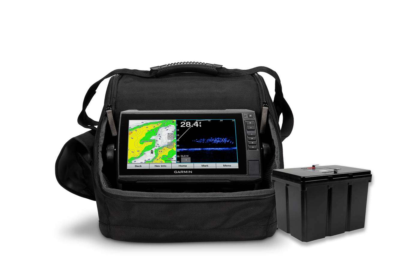 <p><strong>Garmin LiveScope Ice Fishing Bundle LI</strong></p><p>Drill fewer holes and catch more fish with Garminâs new LiveScope Ice Fishing Bundle LI with lithium-ion battery. Revolutionary Panoptix LiveScope sonar with LiveScope Forward and LiveScope Down modes pairs with a large ECHOMAP UHD 93sv combo touchscreen display, with views up to 200' in any direction. A built-in flasher provides a view of jigs and fish as they swim into the beam. Create custom pages that combine the sonar, flasher and map on the display. Preloaded LakeVÃ¼ g3 maps with integrated Navionics data cover more than 18,000 lakes. The bundle includes the complete Panoptix LiveScope system with swivel pole mount for the Panoptix LiveScope transducer, plus a new lightweight lithium battery for easier mobility and enough battery life to fish all day. The new LiveScope Ice Fishing Bundle LI includes a li-ion battery charger and utilizes a new power cable which stays flexible in the cold â all in a convenient, glove-friendly portable bag. $2,999.99. <a href=