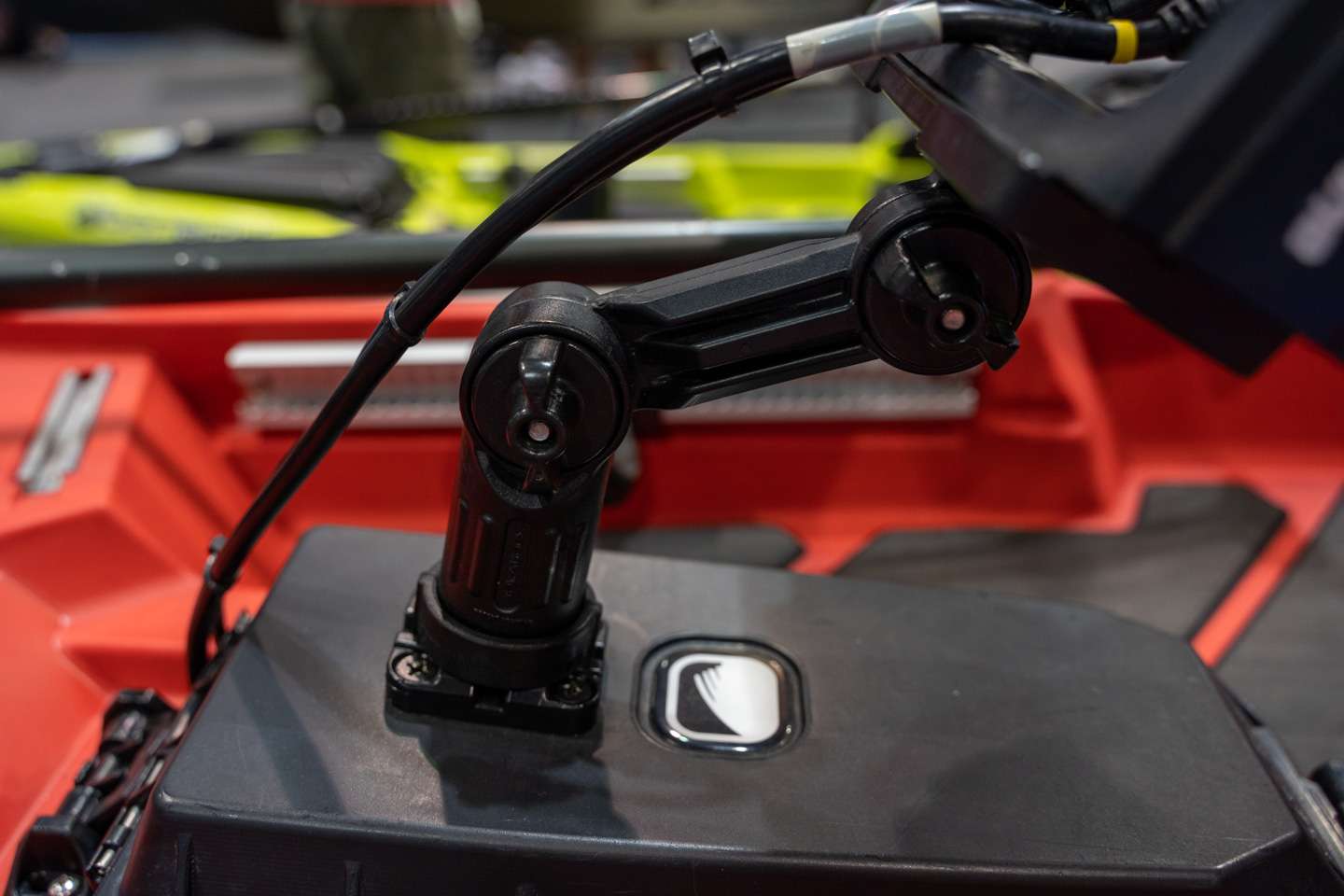 YakAttack accessories are shown on the Native kayaks. This accessory is an easily maneuverable electronics mount.  