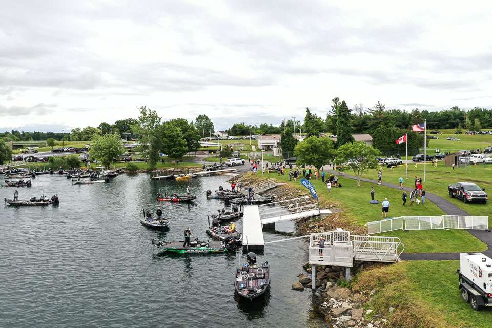 The skies are overcast with a light breeze to start the day at the Farmers Insurance Bassmaster Elite at St. Lawrence River. Somewhere in these photos is Seth Feider. Will Friday be the memorable day that he locks in the 2021 Bassmaster Angler of the Year title? 