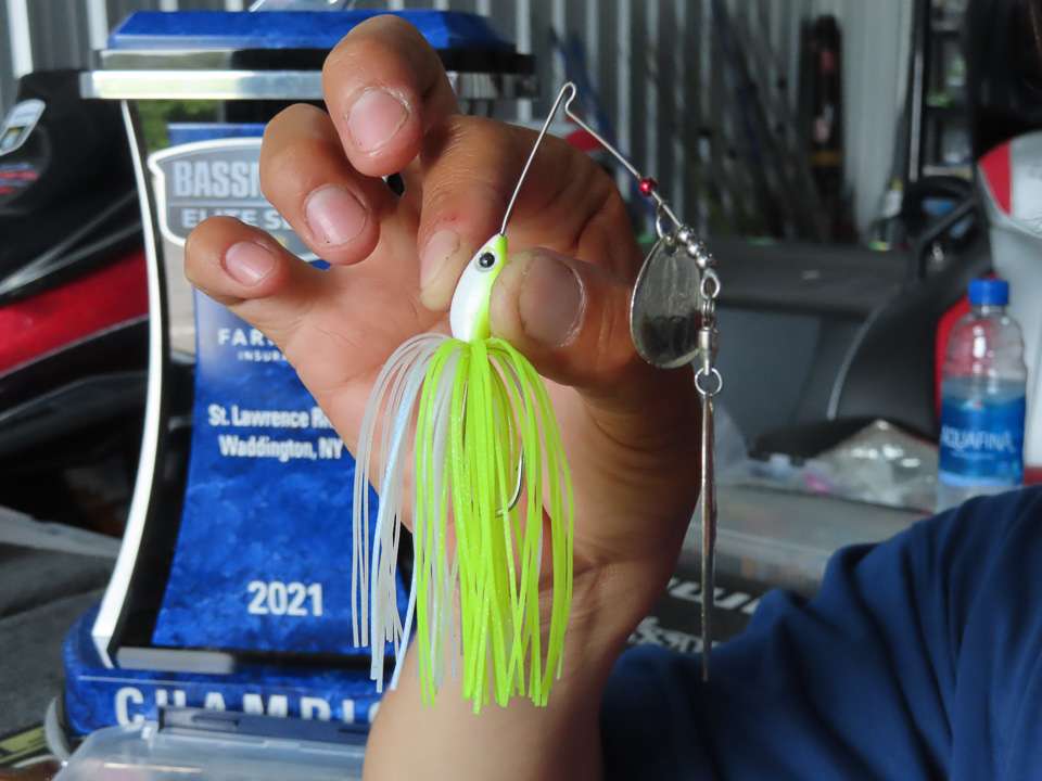 Ito chose this model for its lighter weight. Slower retrieves keep the bait moving horizontally, instead of dropping out of the strike zone too soon. The thin wire also enables the bait to slip through branches and vegetation without hanging up. 
