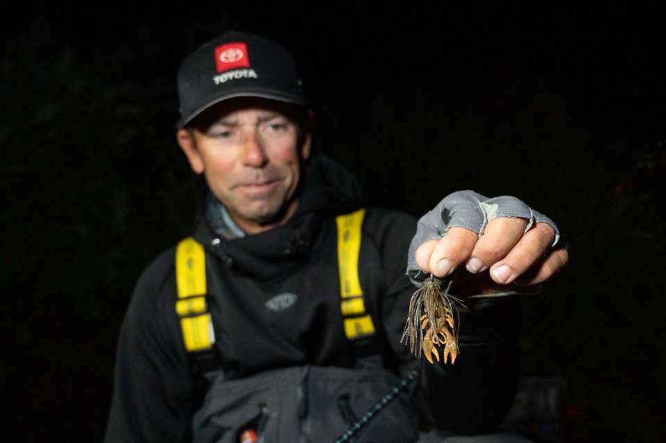 Iaconelli matched the size of the crawfish being fed upon by the smallmouth, with a 3/8-ounce Missile Baits Ikeâs Micro Football Jig, with the new Berkley PowerBait MaxScent Lilâ Trooper.  