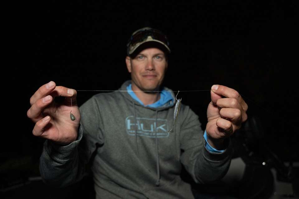 Perkins also used a Keitech Easy Shiner, rigged on a No. 1 Gamakatsu G-Finesse Drop Shot Hook, with a 1/2-ounce drop shot weight. 
