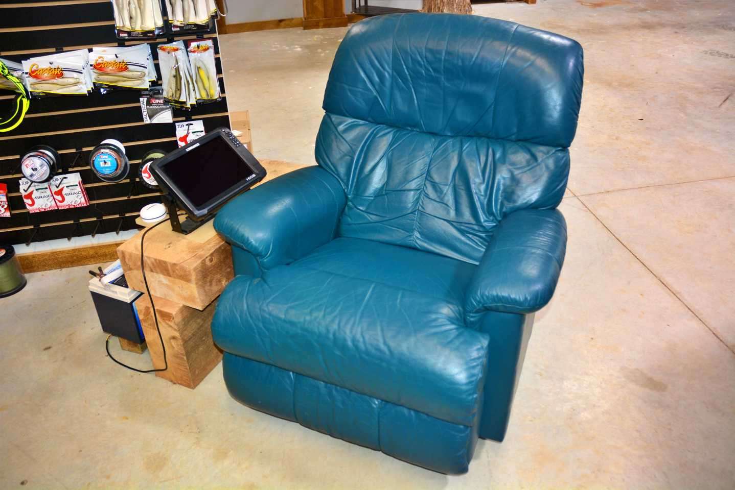 Every man cave has a recliner and this one is no different. But Gross does more than kick back and watch TV in this chair. 