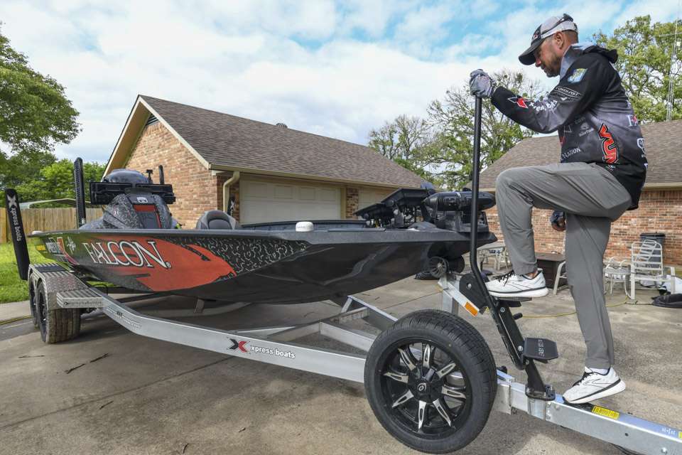 Christie enters the boat with this Easy Step System that mounts to the tongue or frame of the trailer, for safer, easier boarding. 