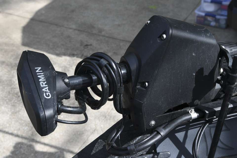 At the bow is a Garmin Force 24/36-volt trolling motor, with wireless connection capabilities for a Garmin fishfinder that also includes sonar built in to the unit. 