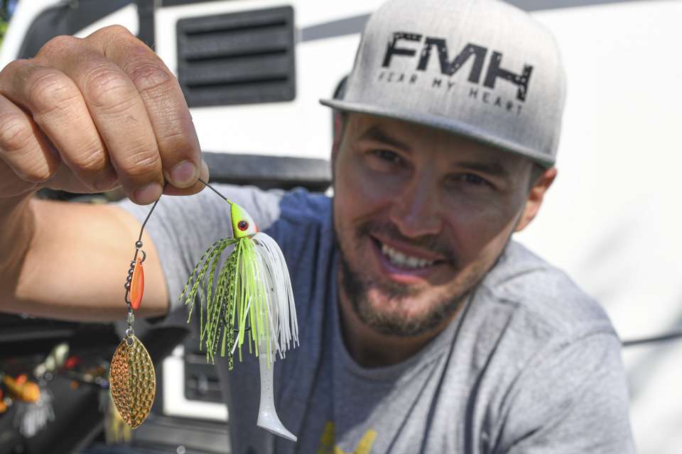 <b>Why he uses it:</b> The compact design is ideal for finnicky river fish that donât want a bulky spinnerbait. You can customize the blades and skirts for the ever-changing conditions that are encountered on a river system. Jocumsen most often uses the 1/2-ounce size, and weights range from 1/4- to 3/4-ounce sizes. âI can adjust blade sizes and shapes as the water clarity changes,â said Jocumsen. He chooses gold and silver blades and translucent skirts for clear water. White and chartreuse skirts, with orange blades are for muddy water. 
