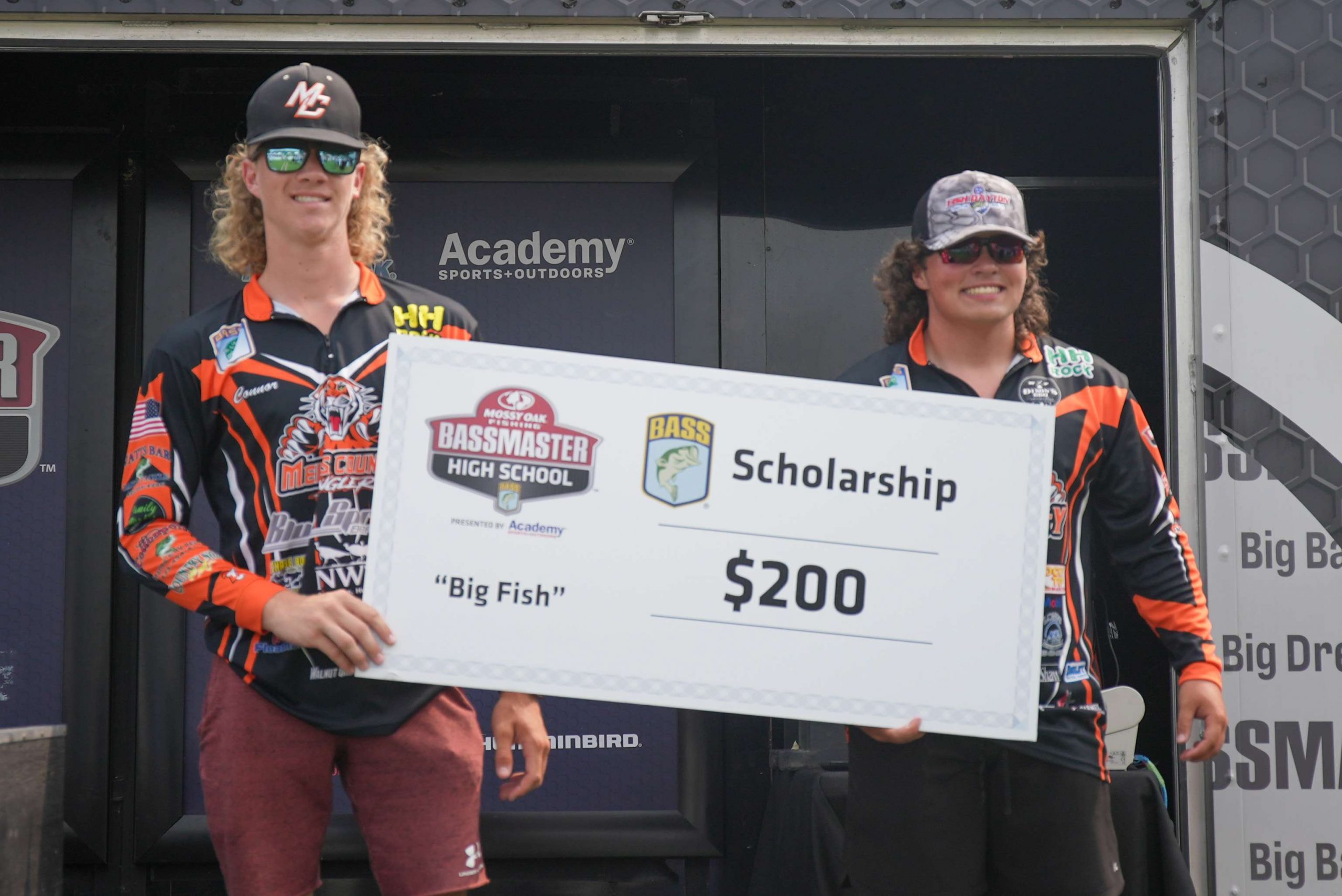Meigs County High School team of Connor Mason and Archer Reese are awarded a scholarship for having the biggest bass of the week with a Chickamauga Lake bass that weighed in at 8-11.  