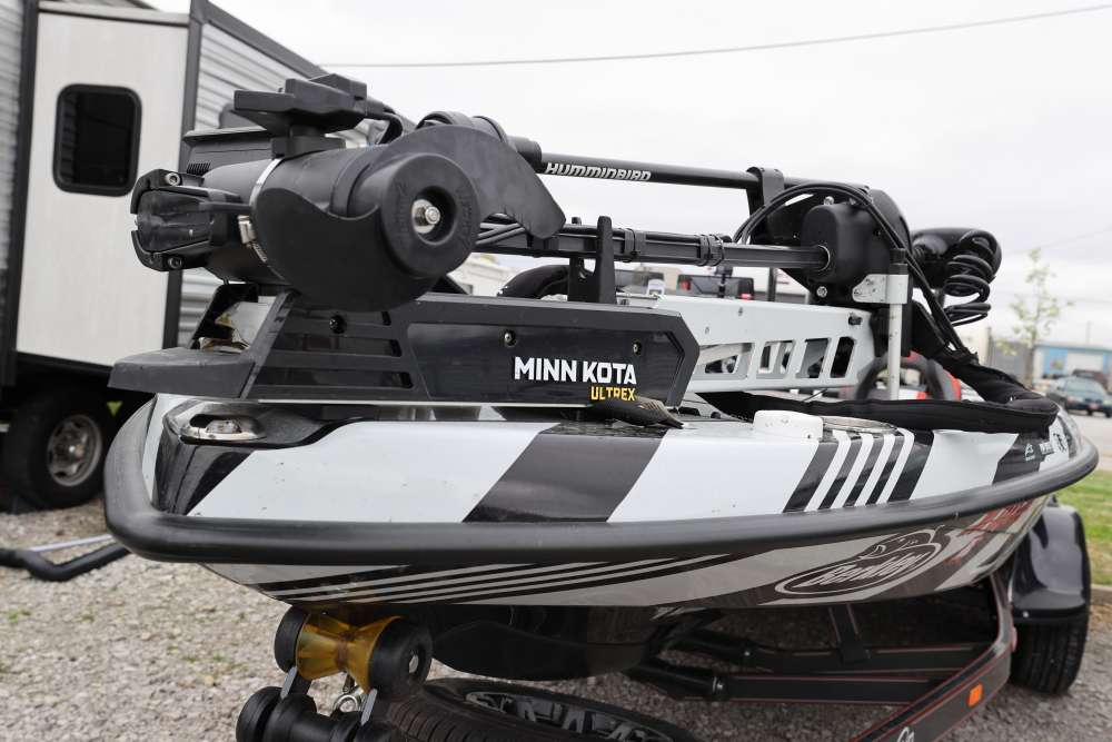The bow of Kimura's BassCat is home to a Minn Kota Ultrex trolling motor. 