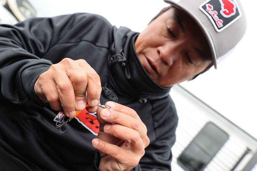 Kimura always changes out the hooks of his crankbaits during tournaments. 