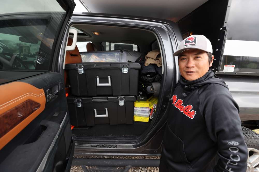 Kimura removed the back seats from his Toyota Tundra for added space to store fishing gear. 