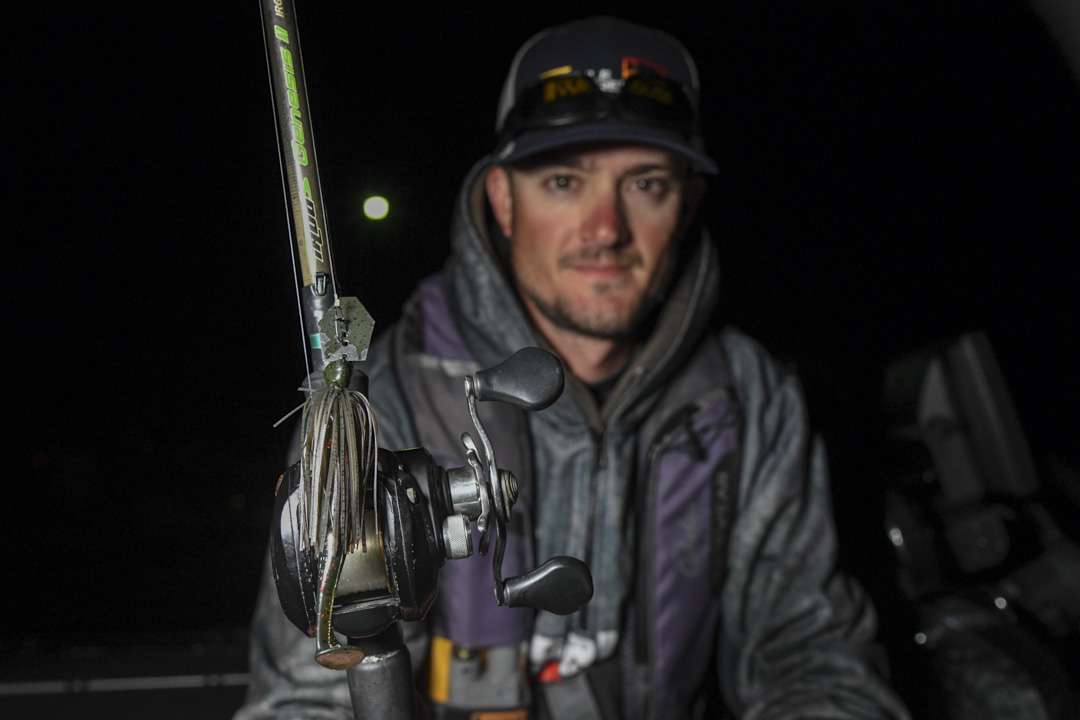 For covering water, he used a 3/8-ounce Z-Man Evergreen ChatterBait Jack Hammer, with a Gambler Little EZ 3.75-inch swimbait. 
