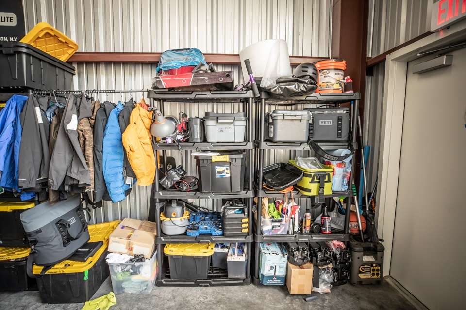 If this looks familiar, it should. Like all Elite Man Caves, there are shelves filled with tools, boat parts and accessories and racks of outerwear.  