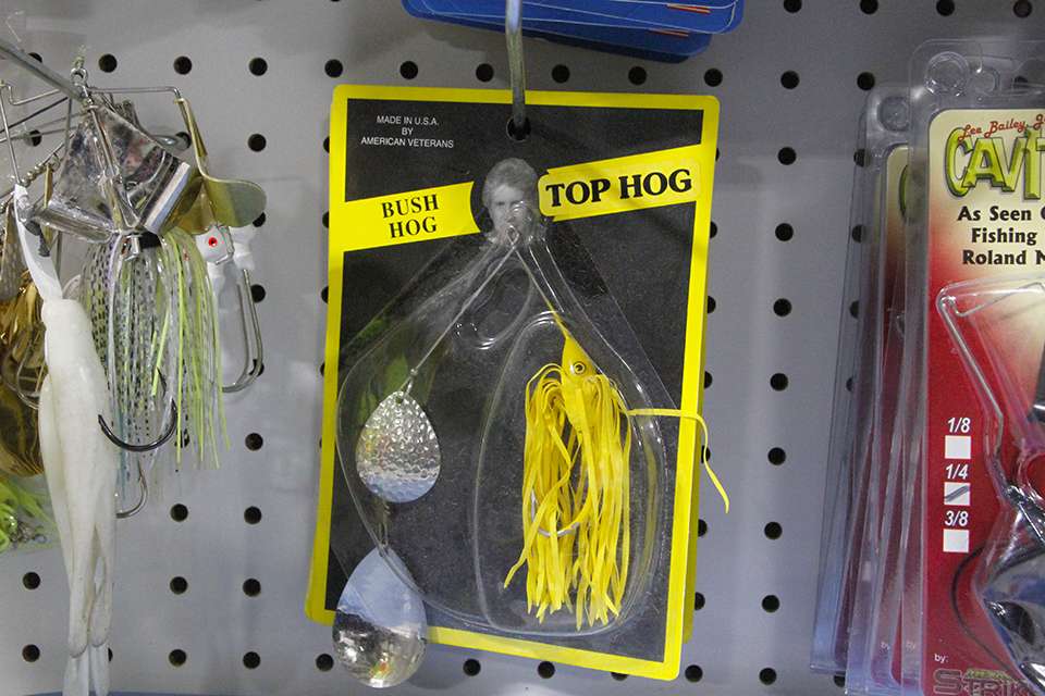Hanging in its package is an old school Bush Hog Top Hog Spinnerbait.