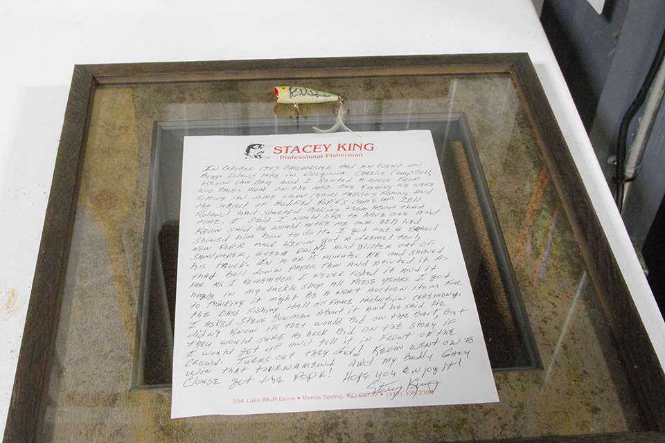Clouse plans to create a shadow box display for this iconic lure and letter.