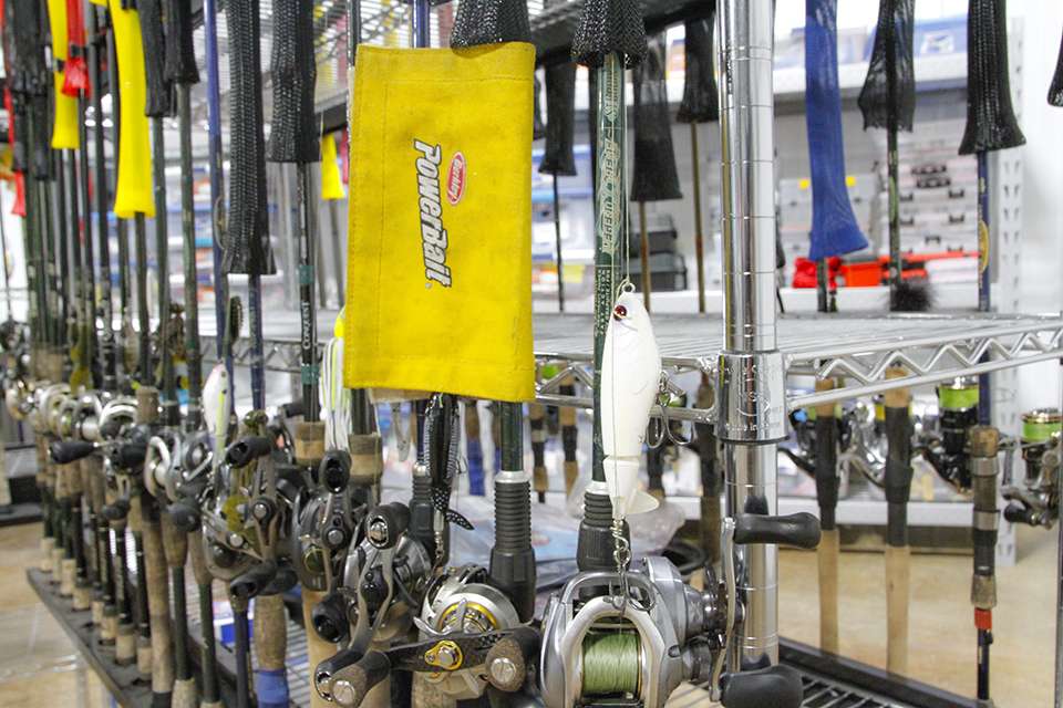 For Clouse, it's easier to hang all of his rods up to evaluate what he has and what he needs for a road trip. He can clearly see what topwater rods he has ready and other techniques.
