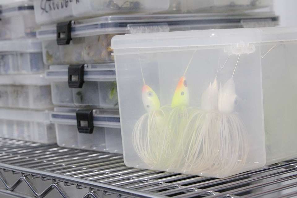 I spy a spinnerbait box on his shelf mixed in with everything else.