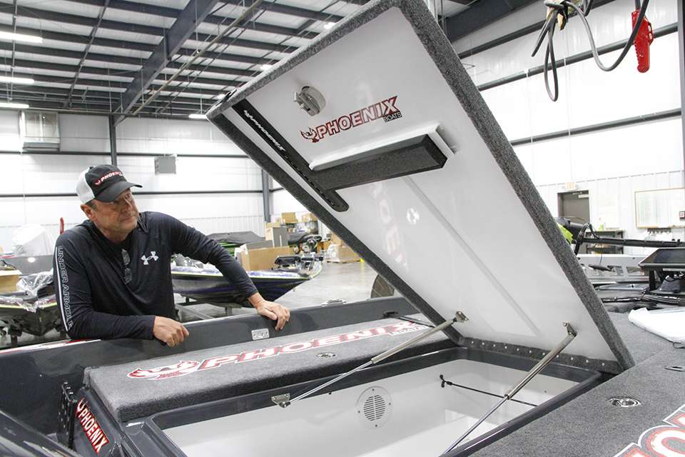 The center box is probably the most important storage for anglers. How they store their baits is crucial. Being a top-level angler himself, Clouse listens to his team of anglers and makes adjustments when needed.