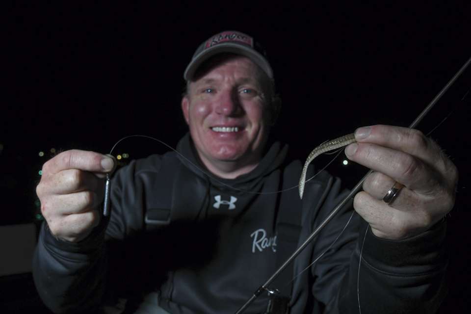 The South Carolina angler rotated between two different drop shots depending on the amount of wind. Both were paired with a Berkley Powerbait Maxscent Flat Worm. 