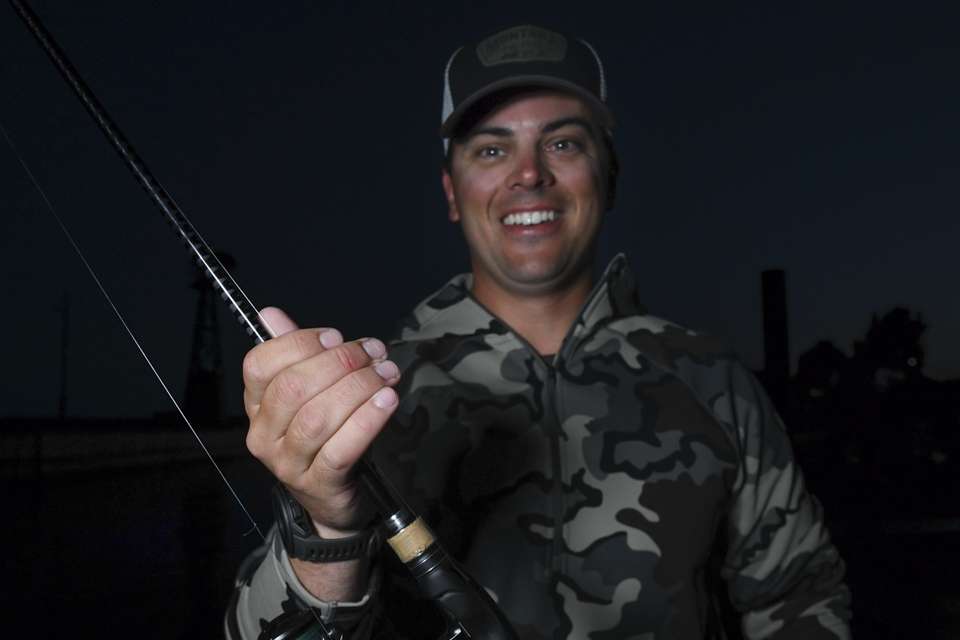 Climpson used the prototype Spro bait on a drop shot, with a 1/2-ounce weight and a No.1 Gamakatsu Aaron Martens TGW Drop Shot Hook. 