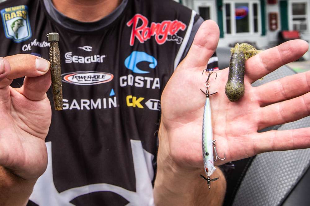 For Chris, the lineup begins with a Ned rig. A Spy Bait, with its front and rear propellers, is ideal for inciting reaction bites from lethargic fish. And an old school tube jig is a proven producer. 