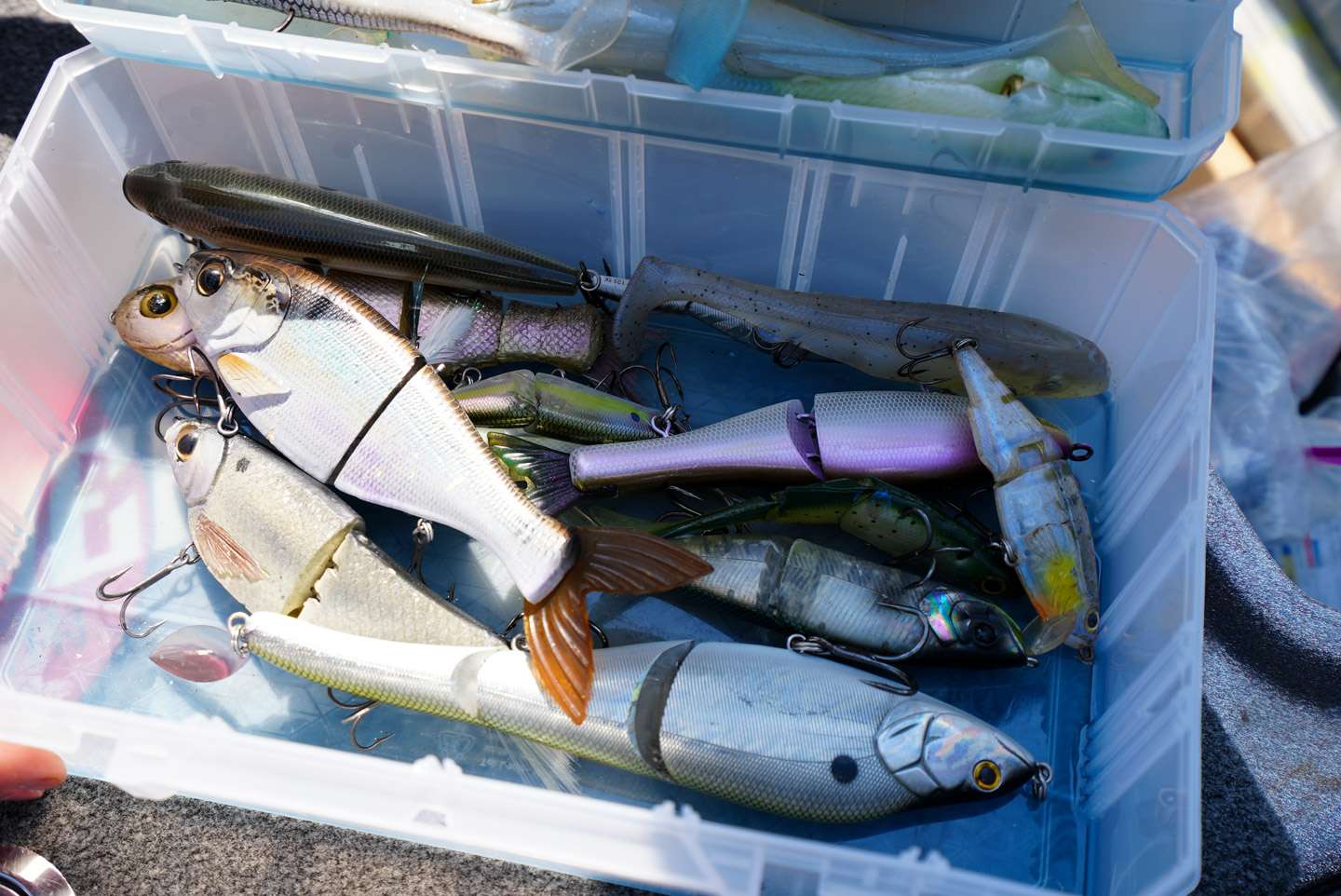 Like many of his Elite Series counterparts, Hamner carries a box of big swimbaits just in case the situation calls for it. 