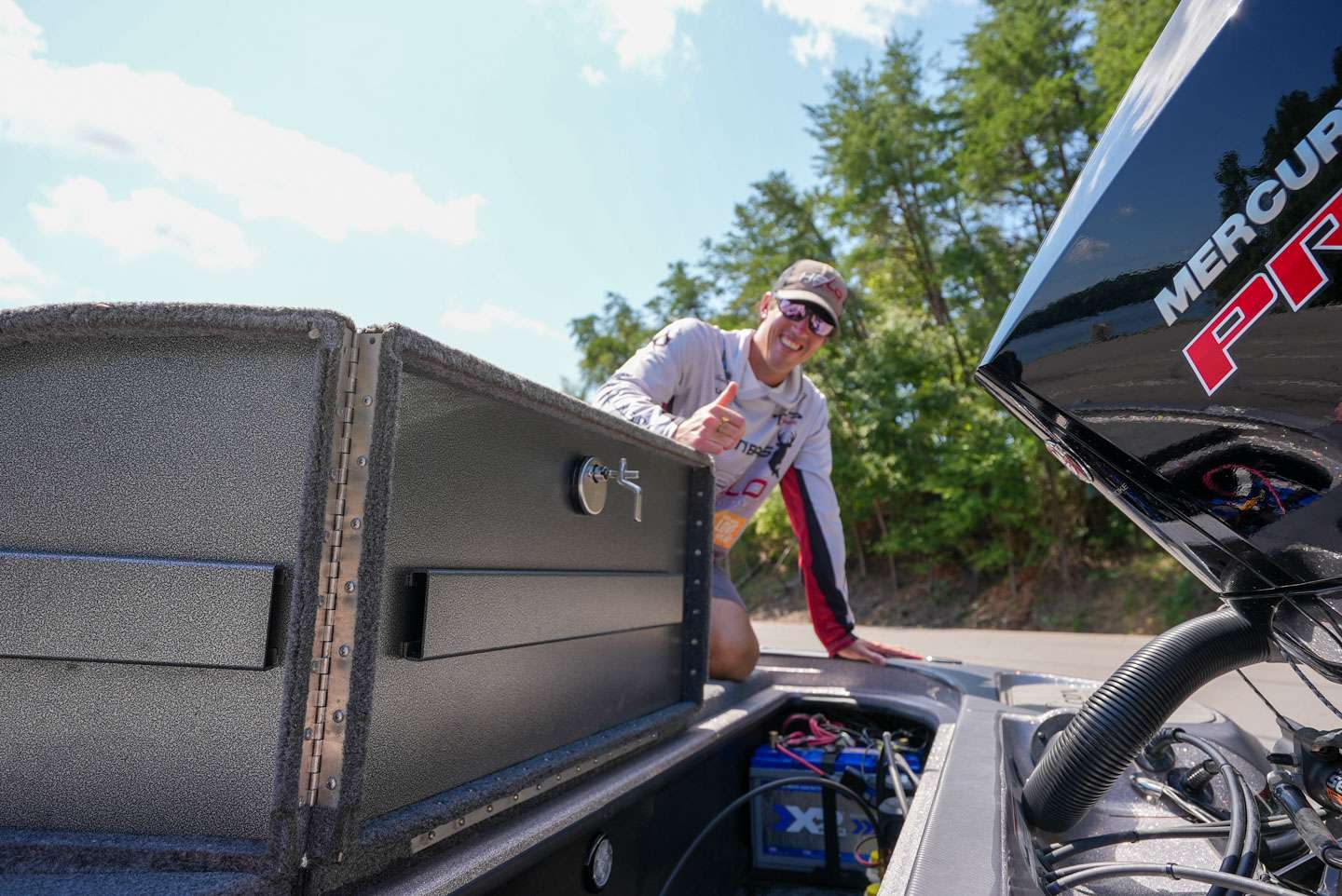 One of his favorite features of the boat is the entire battery compartment. There is so much space and it is easy to access the batteries. 