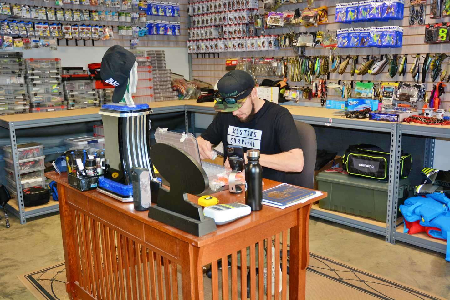 Carl is a big-time lure modifier and this desk is near everything needed to customize baits.