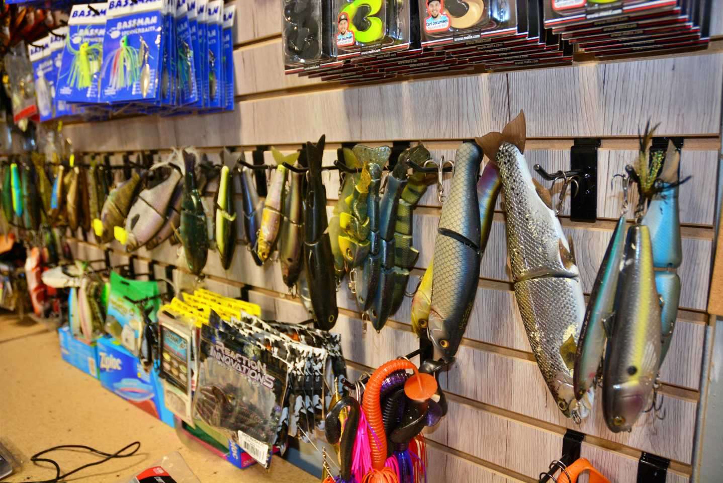 This is the wall of fame for a lineup of swimbaits that include California designed models made just for Carl. 