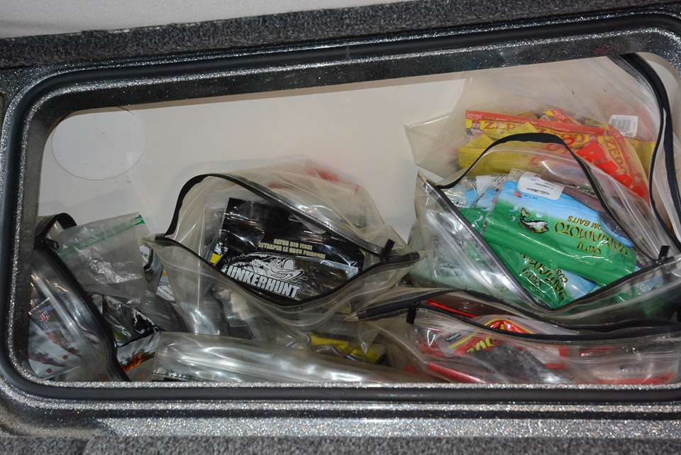 A dedicated storage compartment for soft plastics enables Arey to quickly find what he needs for any given fishing scenario. 