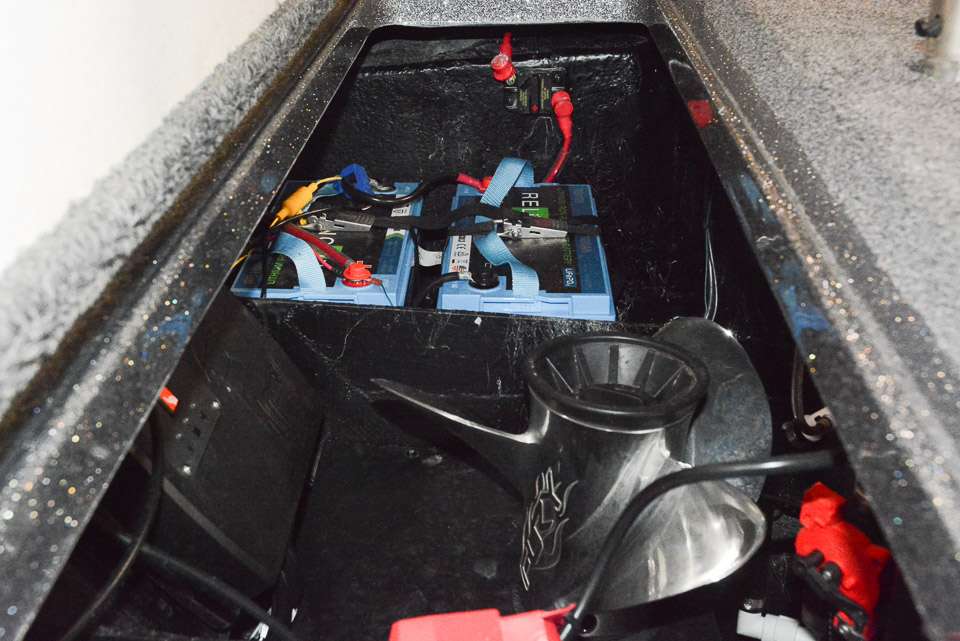This rear storage compartment stretches across the stern. A spare prop and Relion Batteries are located there.