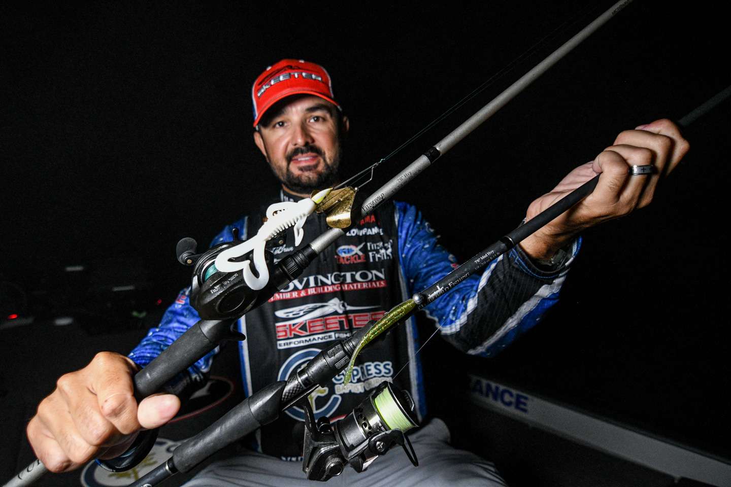The Louisiana native fished shallow with an unnamed buzzbait paired with a V&M J-Bug trailer and then moved out deep with a V&M Drop Shad paired with a Hayabusa FPJ960 Ball Jig Head.