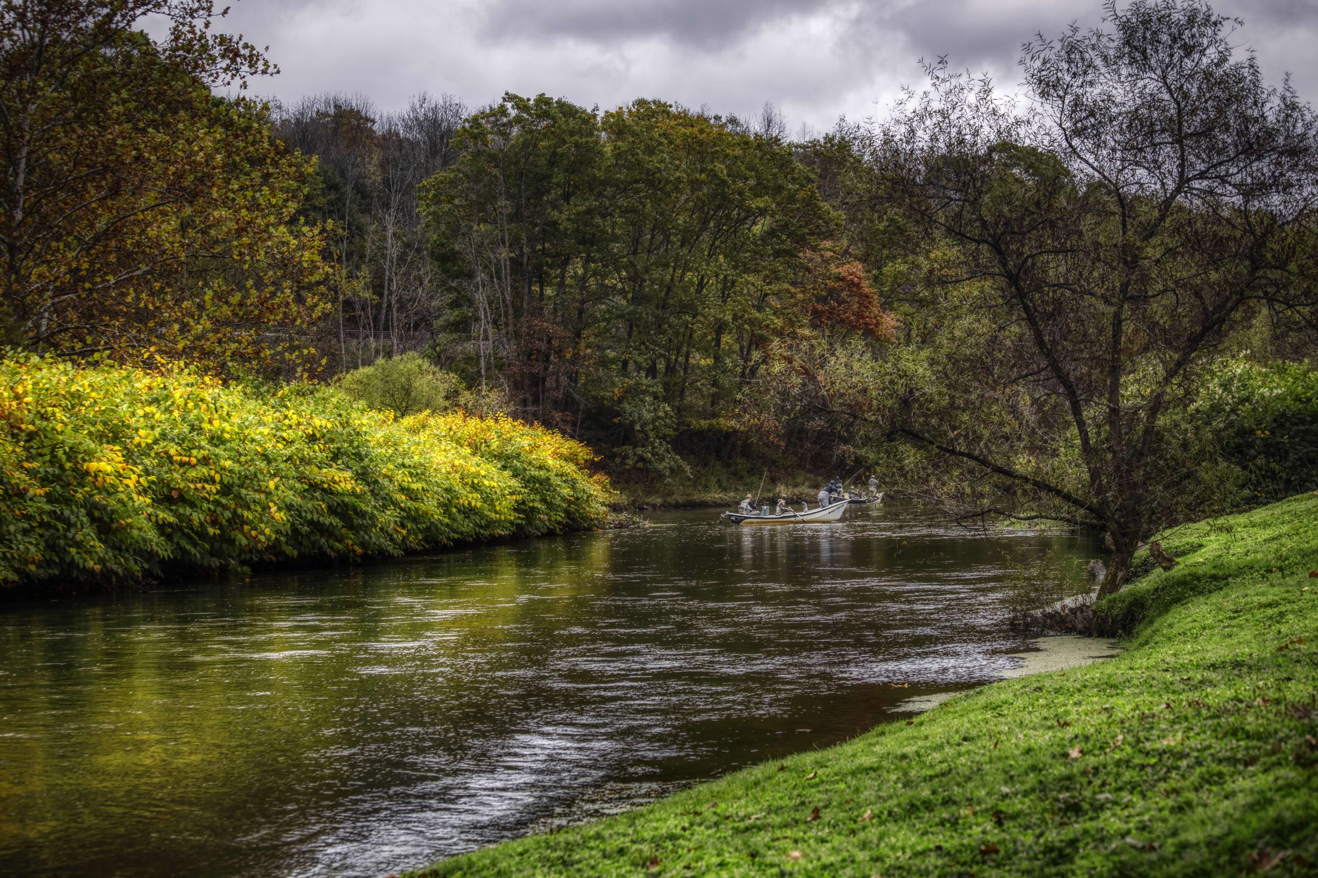 ⦠and they couldnât wait long to fly fish. Thatâs them fishing already basically within sight of our cabin.