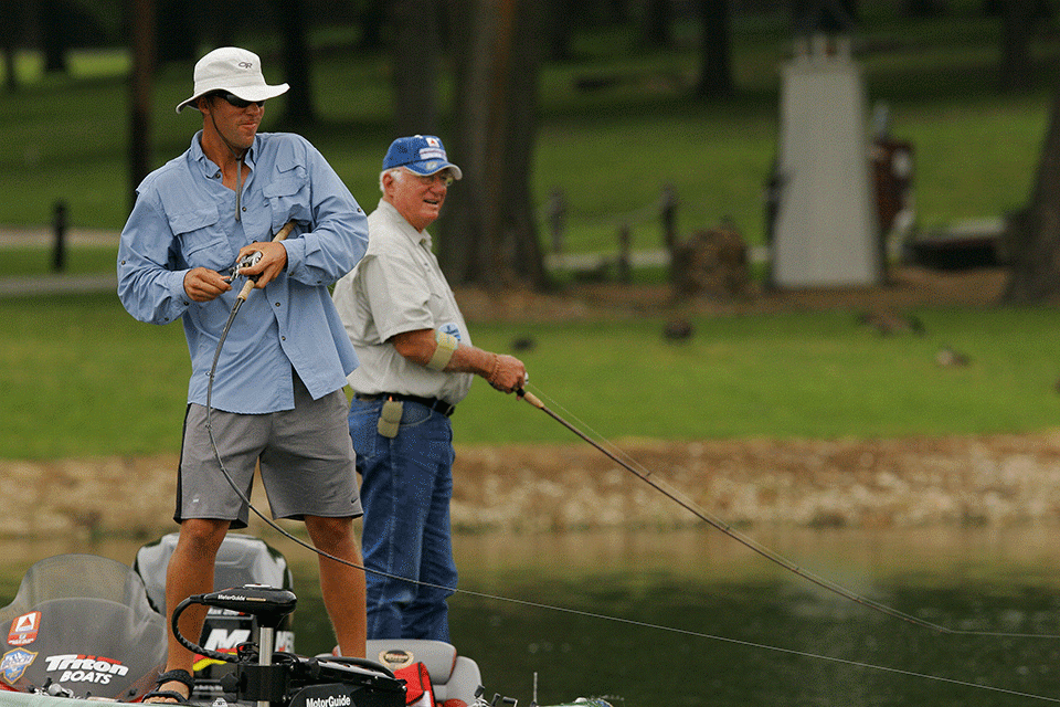 Here he shows his grit while fishing with a co-angler at Grand Lake in 2006. Martens was a determined angler, always thinking, tinkering and figuring out how to better catch fish. 