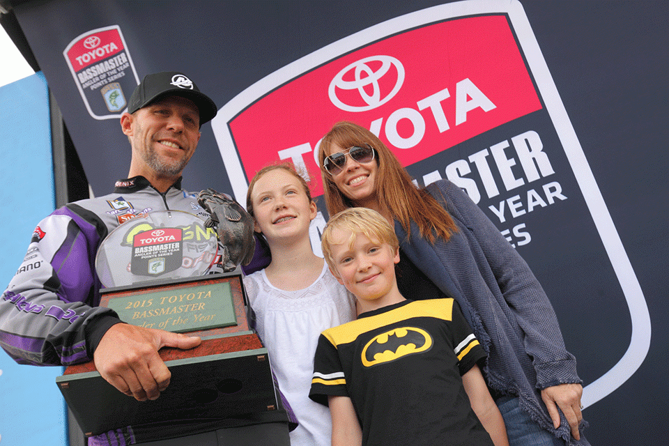 With a sixth at Lake St. Clair, Martens secured his third AOY, joining Bill Dance and Mark Davis. Only Roland Martin (9) and VanDam (7) have more. Martens was happy to have his family there when he received the crown, which he wasnât afforded in 2013.