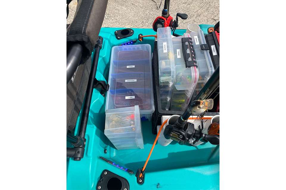 The rear houses his crate with nine rod holders which are all full on tournament day, along with all the tackle he could possibly need. Pendergraf also stores his Tacklewebs dry bag which holds his rain gear and any tools or spare parts he might need.