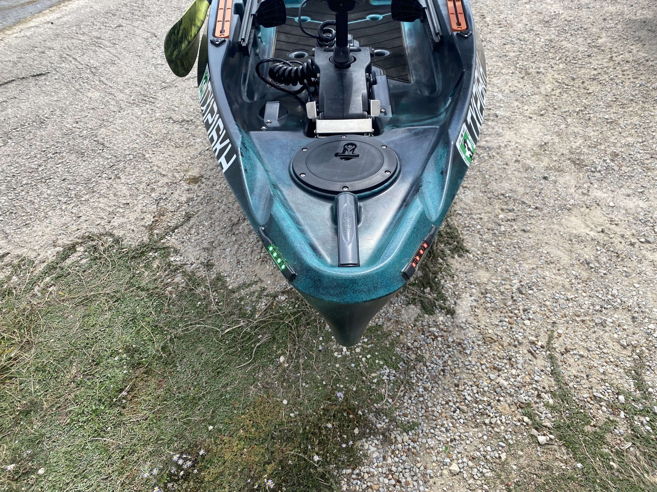 Pendergraf's Auto Pilot 120 kayak is spacious enough to hold a large amount of his gear during tournaments. 