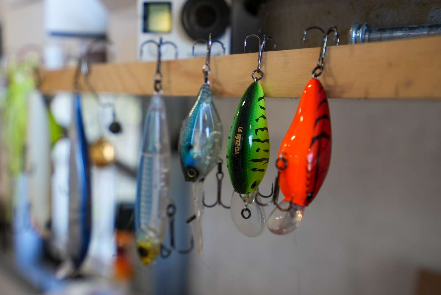 Like many Elite Series pros, Davis has baits hanging all over the place. 